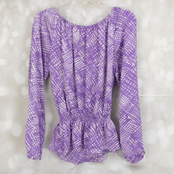 Michael Kors Designer Purple/White Long Sleeve Blouse Top W/Elastic Waist - Picture 8 of 8